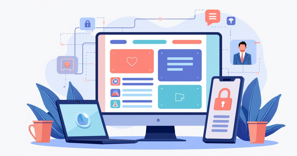 Ilustração com tendências de web design para 2025 