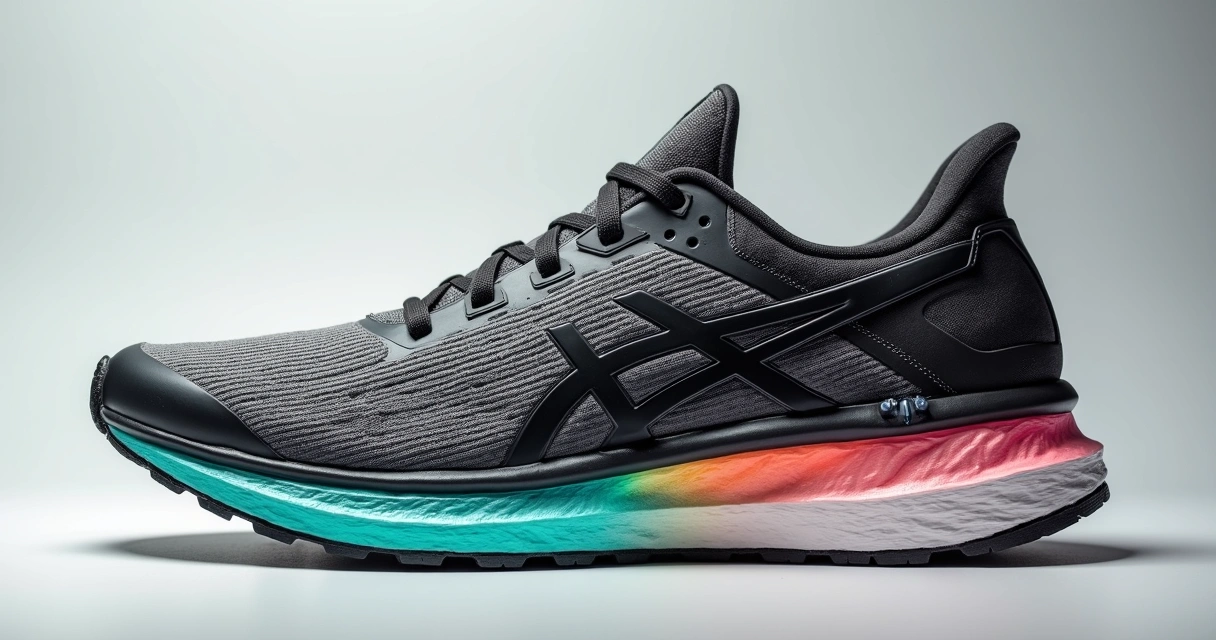 Entressola de tênis de corrida mostrando placa de carbono embutida 