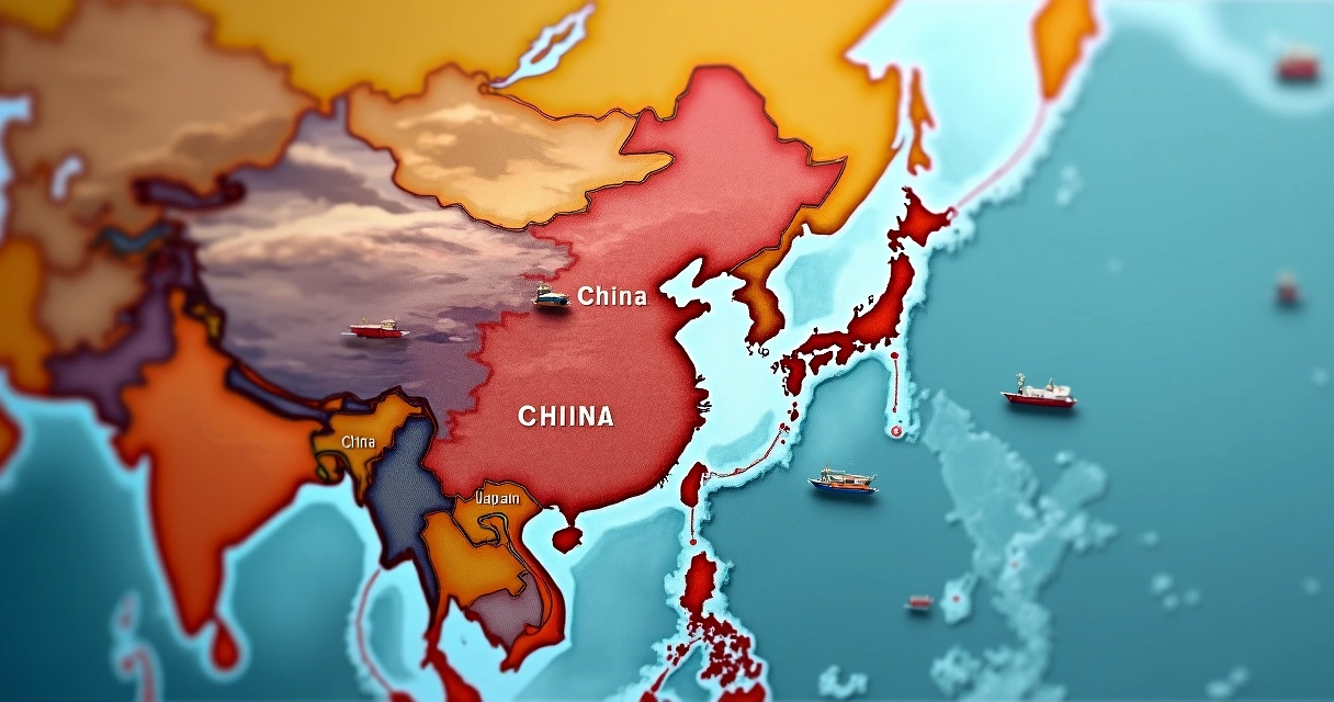 Mapa da Ásia destacando China, Taiwan e Japão 
