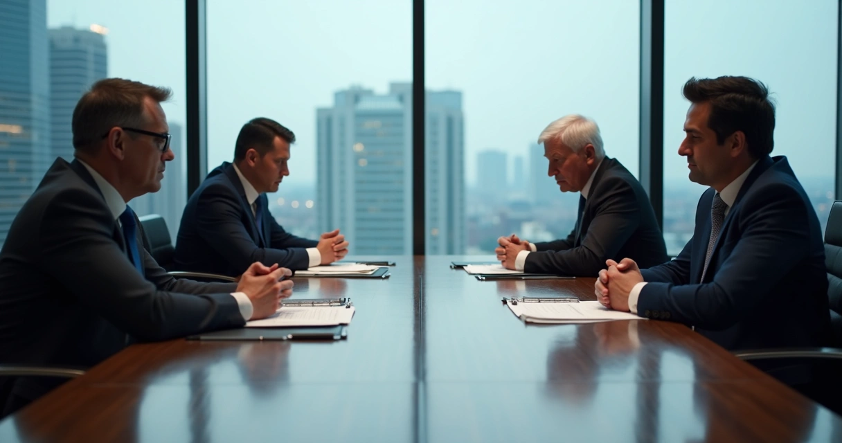 Business meeting with tense body language, partners looking away from each other 
