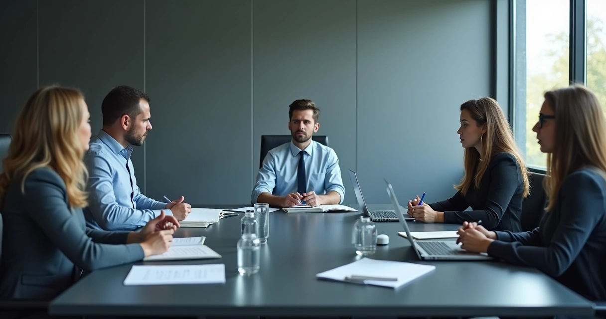 Team sitting in silence during a tense meeting 