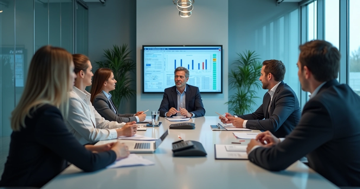 Team sitting quietly in a tense office meeting 