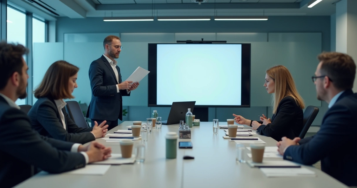 Team sitting quietly in a tense office meeting 