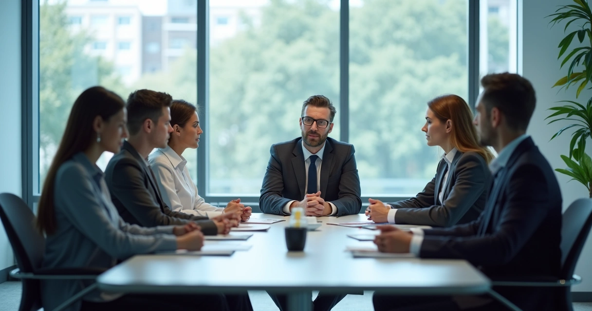 Team sitting quietly in a tense office meeting