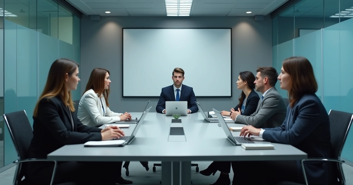 Office meeting with one employee isolated at the table 