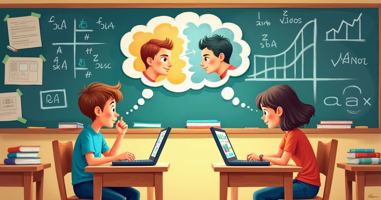 Estudantes em uma sala de aula contemplando se devem estudar juntos ou separadamente.