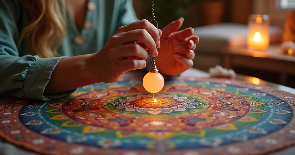 Terapeuta trabalhando chakras na mesa radiônica