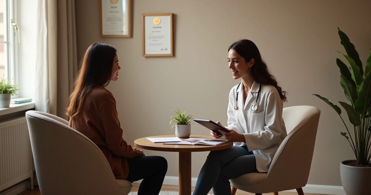 Terapeuta sexual atento em consulta com cliente em ambiente acolhedor e discreto, mostrando profissionalismo e sigilo 