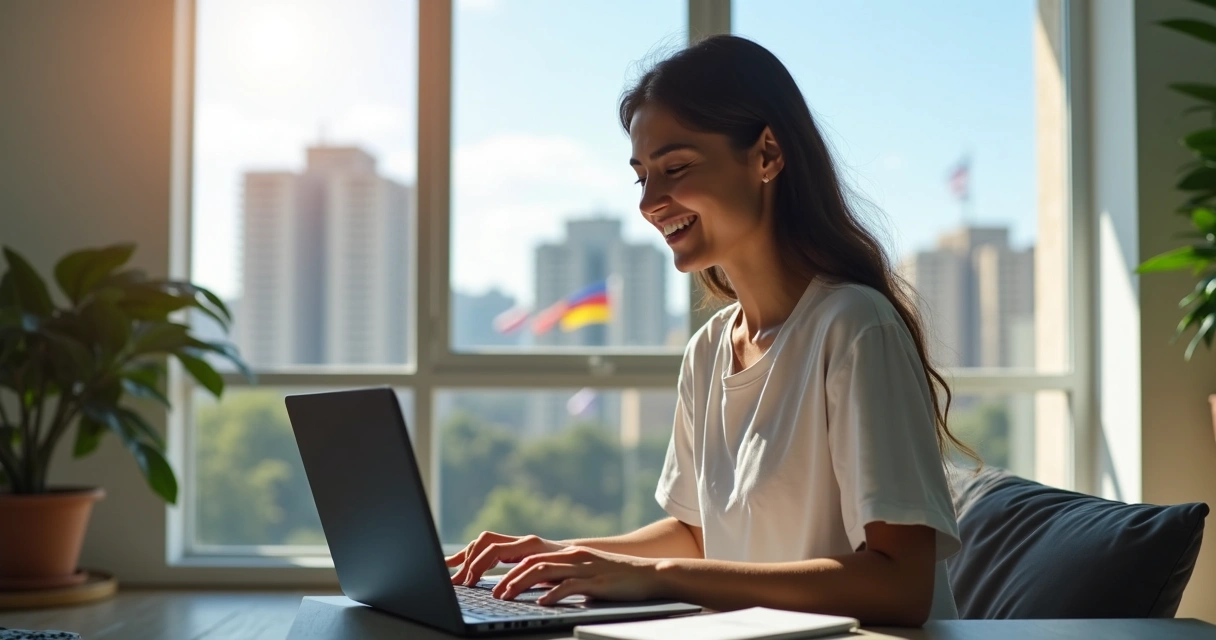 Brasileira conectada em videoconferência de psicanálise no exterior 