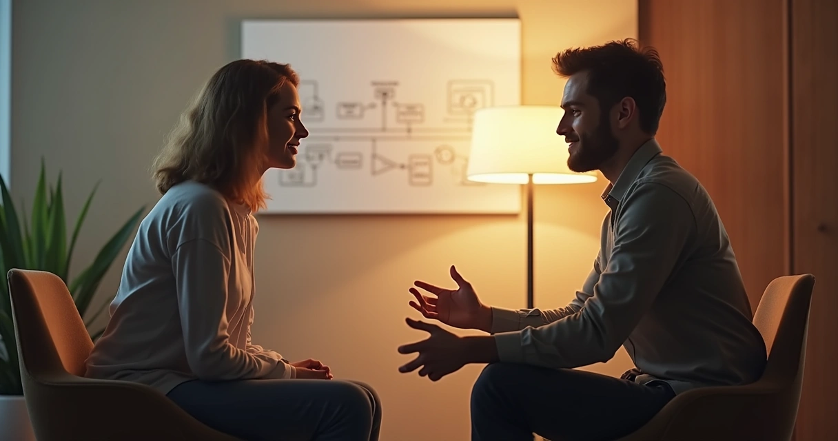 Sessão de terapia cognitivo-comportamental entre terapeuta e paciente 