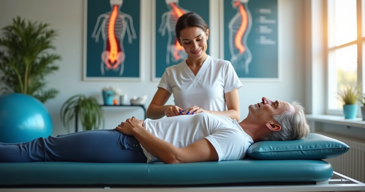 Paciente fazendo fisioterapia para a coluna 