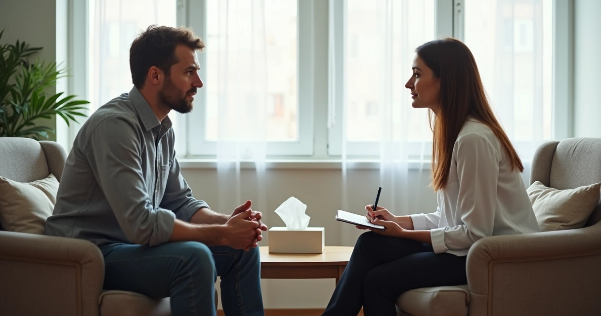 Homem conversando com terapeuta 