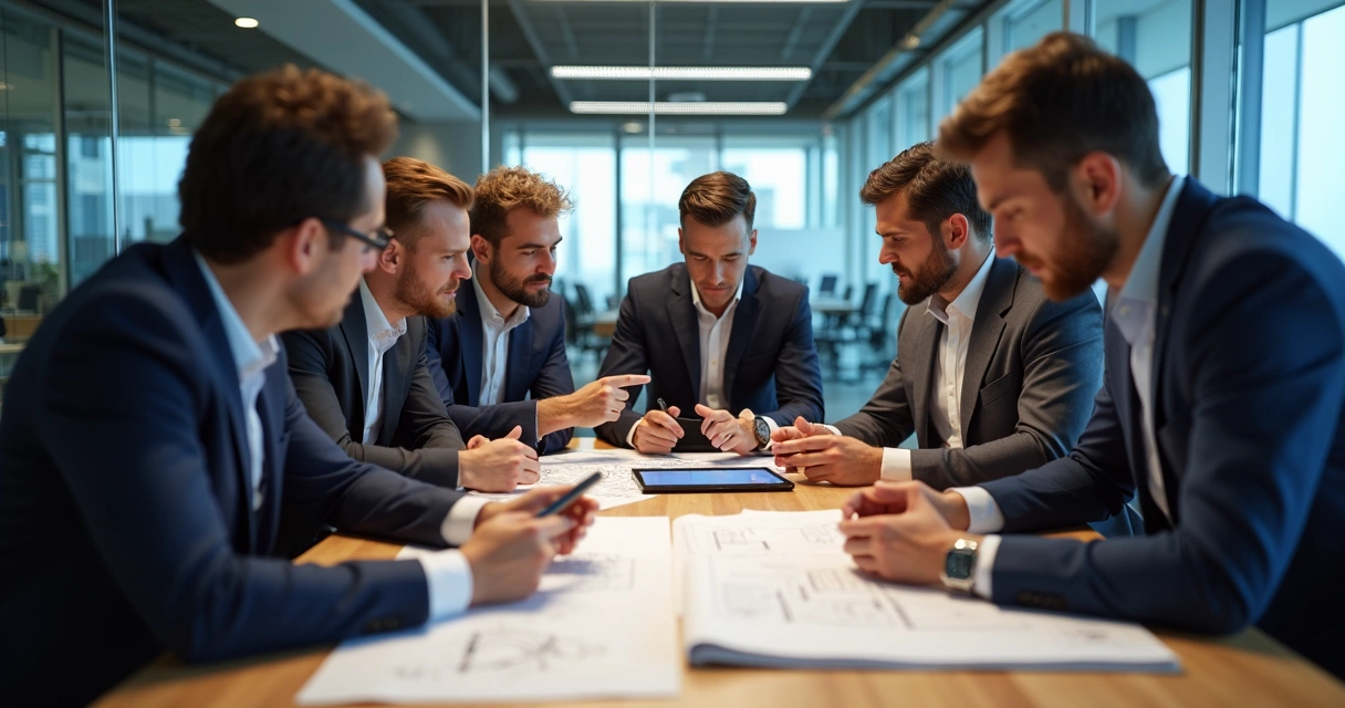 Equipe da Terka Engenharia reunida para análise de projetos 