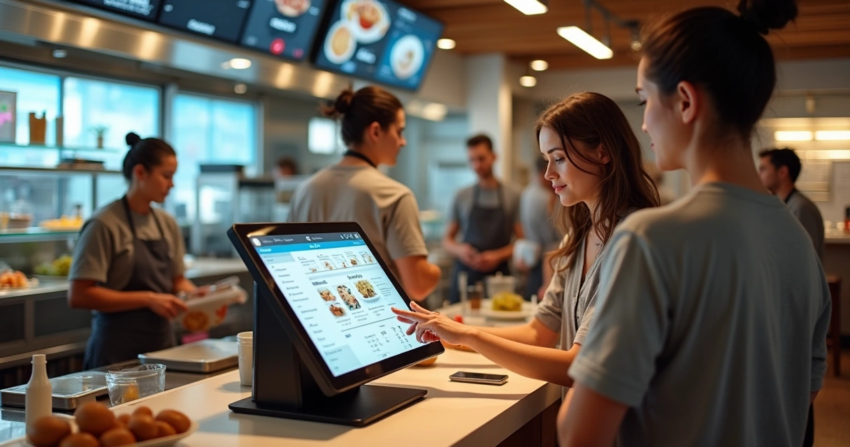 Terminal de autoatendimento moderno em restaurante 