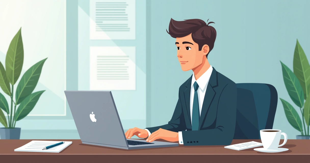 Manager writing termination letter at desk with laptop and documents 