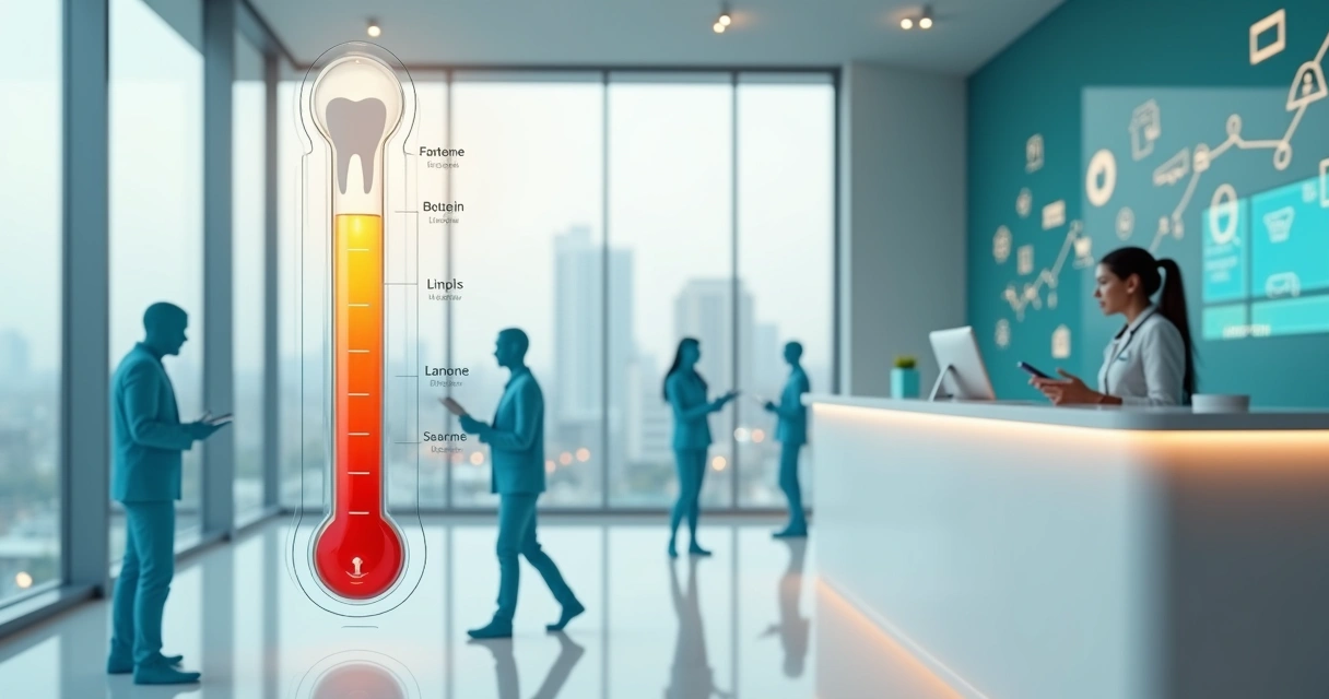 Termômetro de leads com estados frio morno e quente em clínica odontológica moderna 