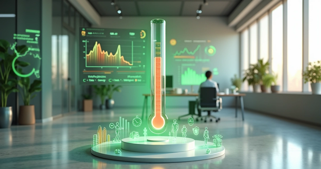 Termômetro gigante medindo a saúde do funil de recrutamento digital 
