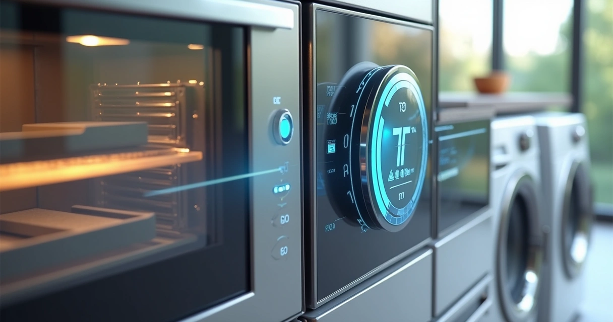 Componentes de termostato instalados em diferentes eletrodomésticos caseiros 