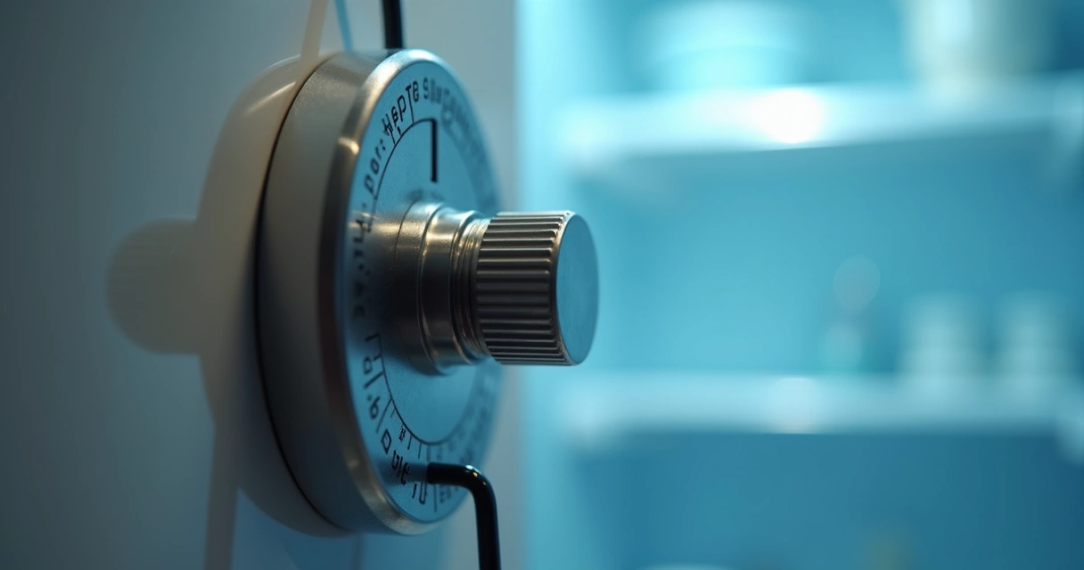 Termostato de geladeira ligado e peça em destaque 