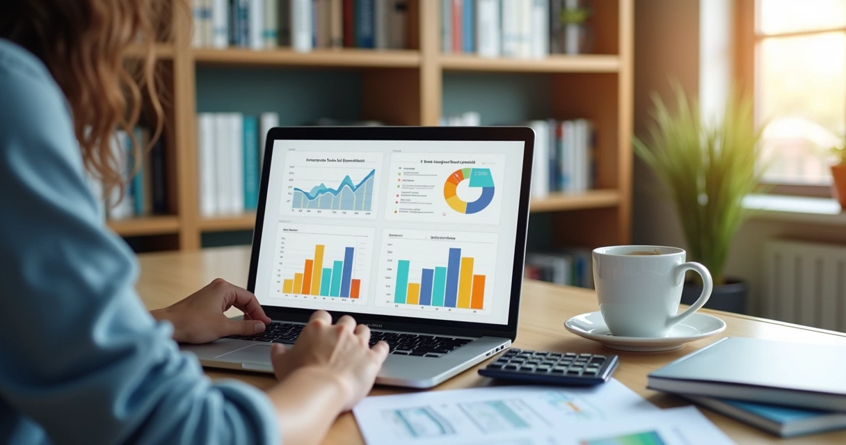 Investidor acessando Tesouro Direto em computador com gráficos financeiros na tela 