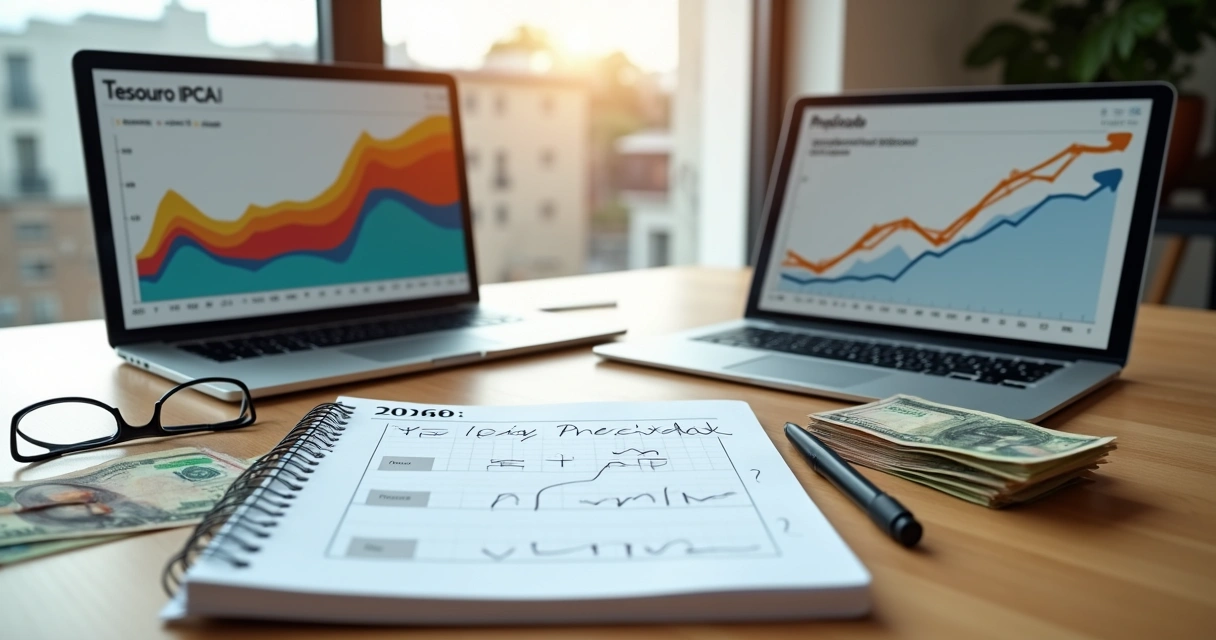 Comparação visual entre investimentos Tesouro IPCA e prefixado em 2026 
