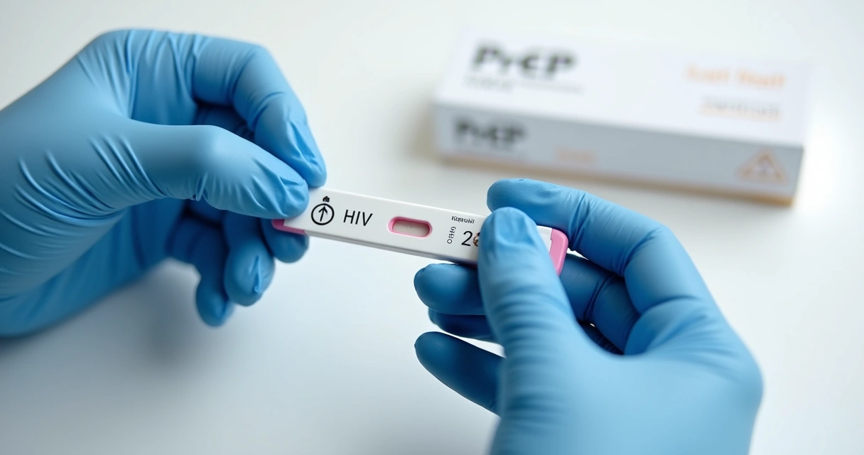 Teste de HIV sendo realizado ao lado de caixa de PrEP