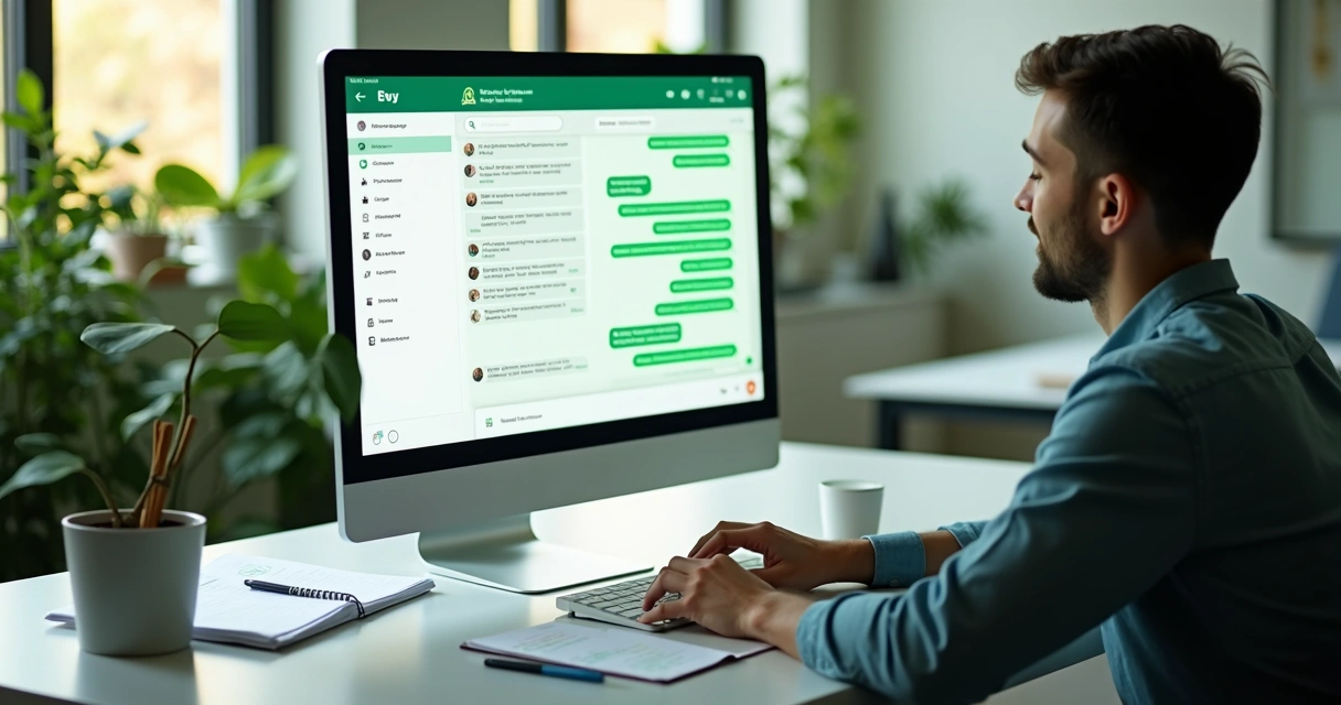Pessoa testando mensagens automáticas no WhatsApp pelo computador 