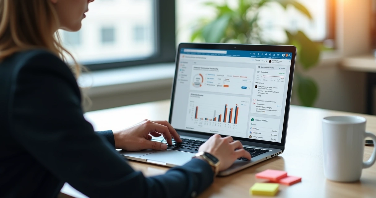 Profissional testando automações do LinkedIn no notebook