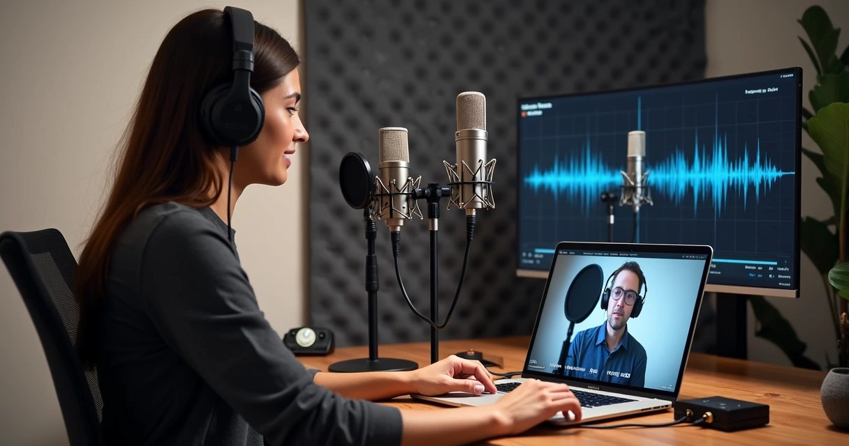 Pessoa testando vários microfones diferentes para podcast 