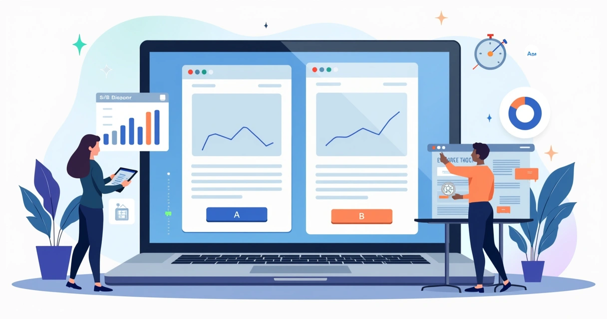Ilustração de dashboard com teste A B avançado em landing page 