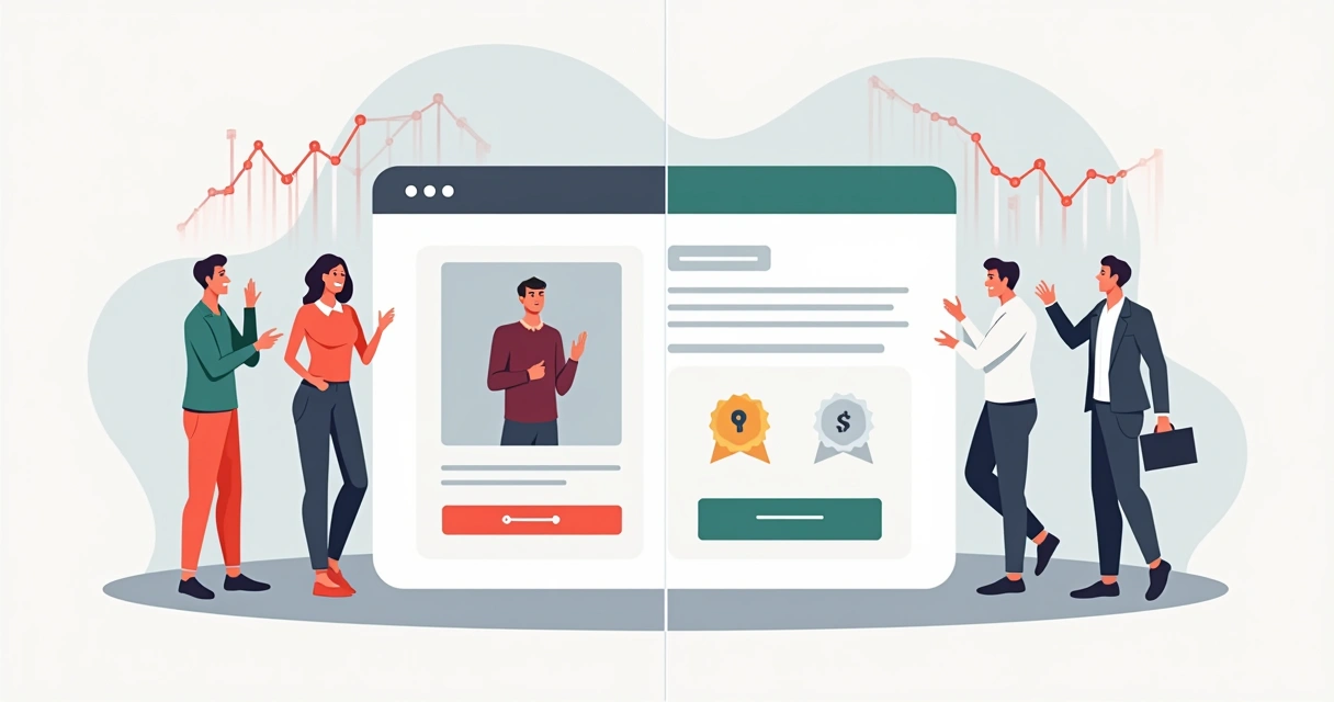 Página de ecommerce dividida ao meio exibindo duas versões diferentes de um produto.