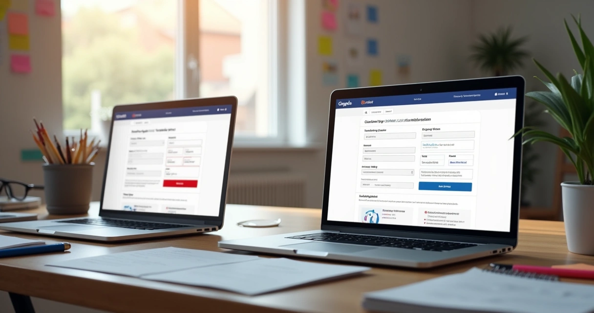 Comparação lado a lado entre duas versões de uma landing page de vendas