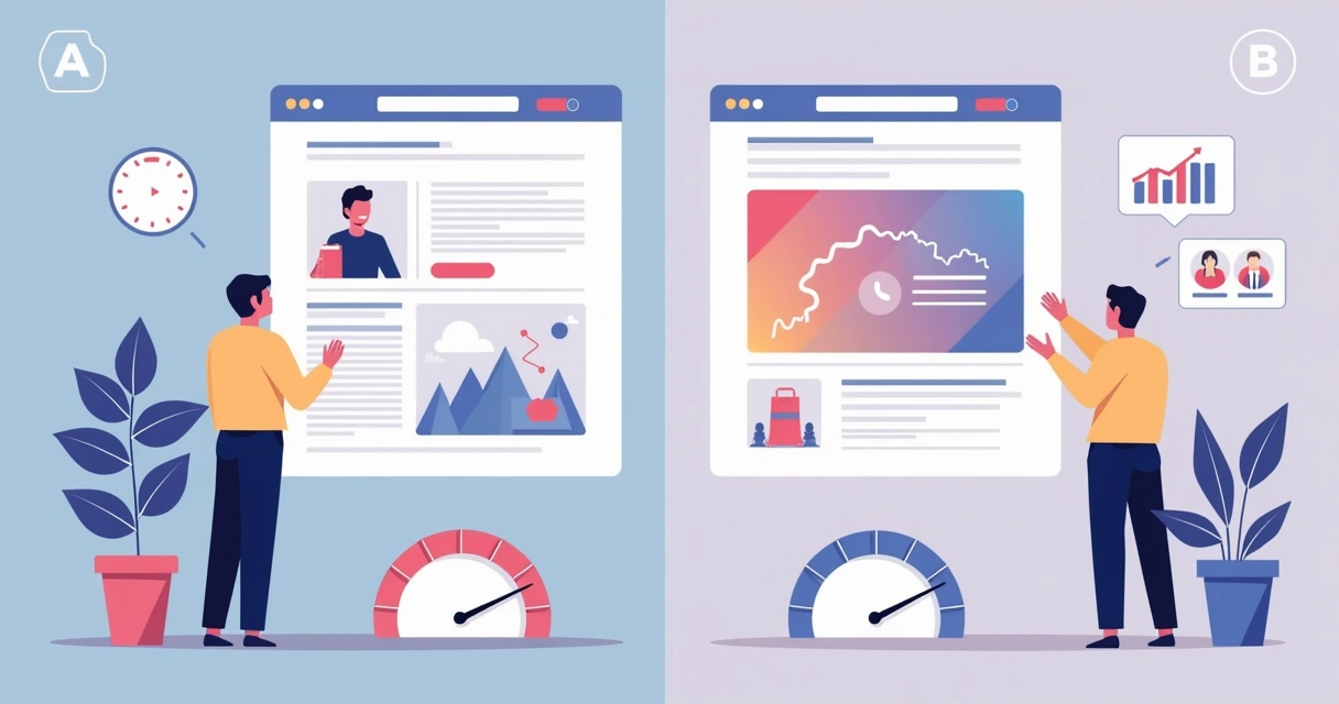Comparação A/B de duas versões de landing page lado a lado 
