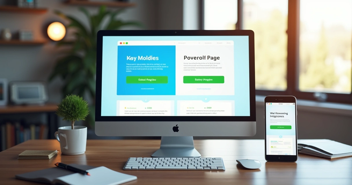 Tela de computador mostrando duas versões diferentes de landing pages para teste A/B lado a lado 