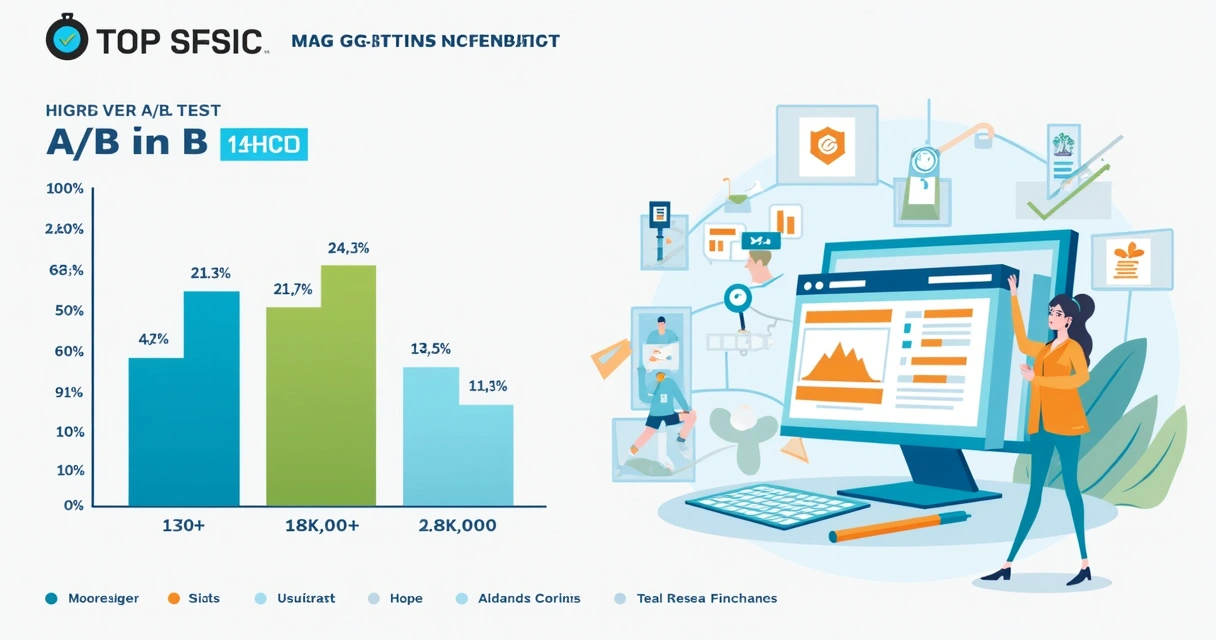 Gráfico comparativo de resultados de teste A/B em marketing digital com barras e linhas 