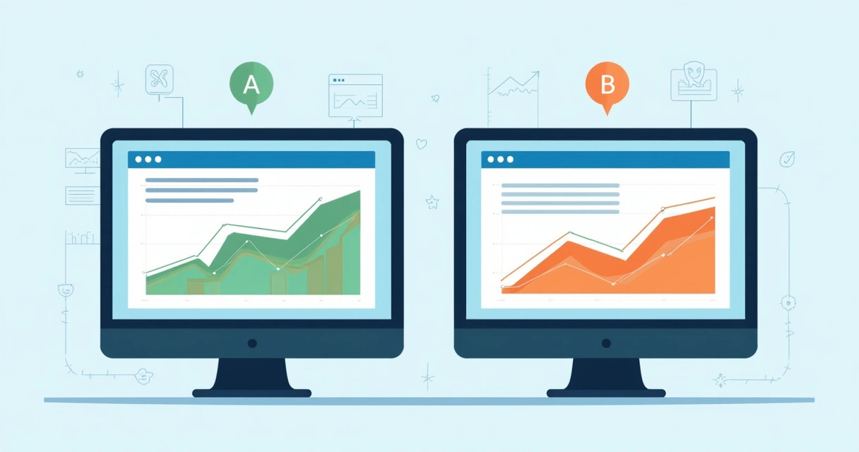 Teste A/B em marketing digital com gráficos de desempenho 