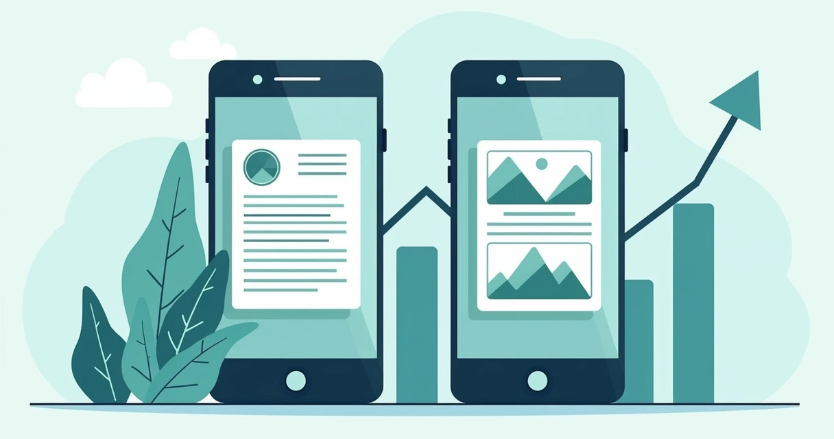 Celulares mostrando diferentes versões de mensagens para teste A/B em campanha 