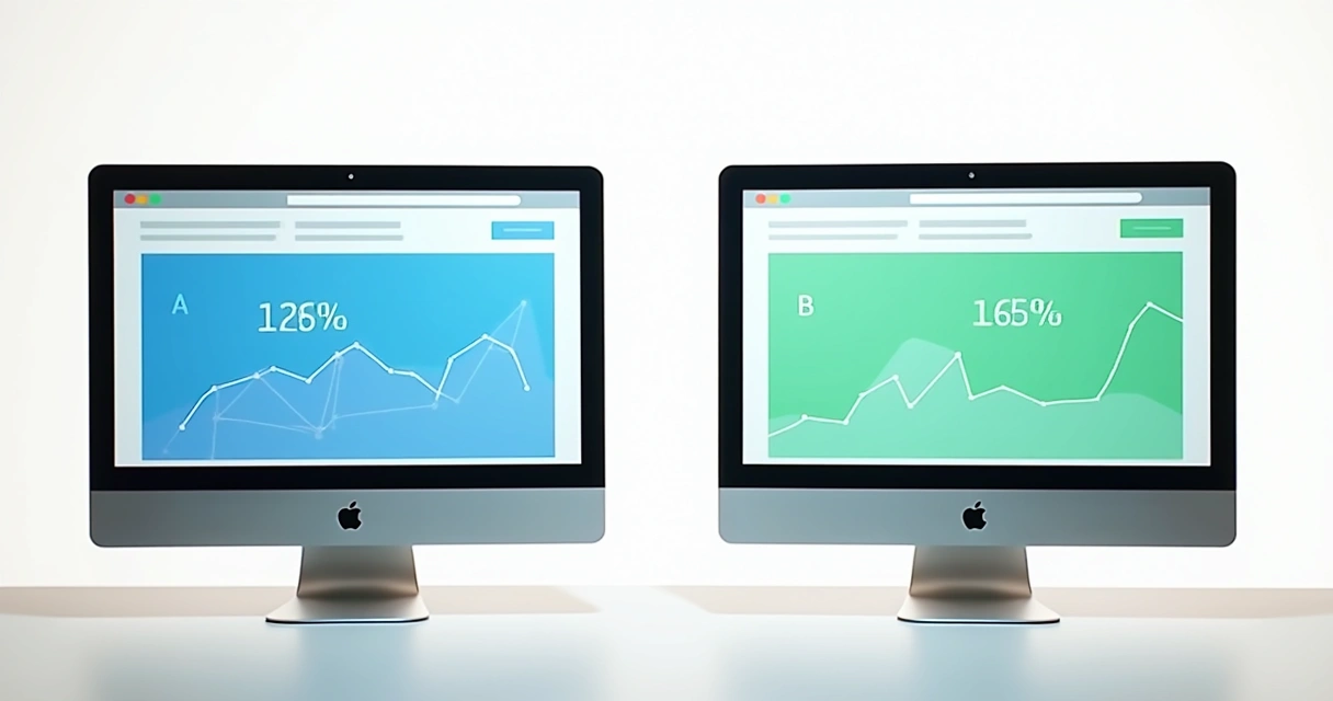Dois layouts de página de produto sendo comparados por gráficos de conversão 