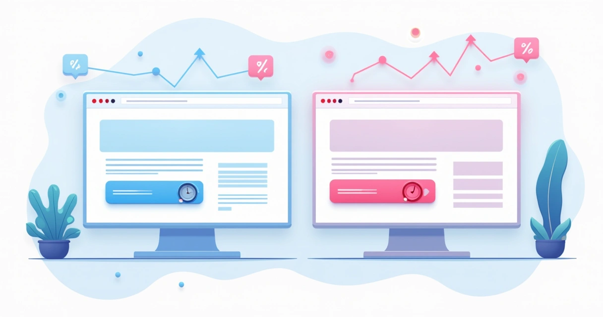 Tela digital dividida ao meio com dois modelos diferentes de título e botão de página 