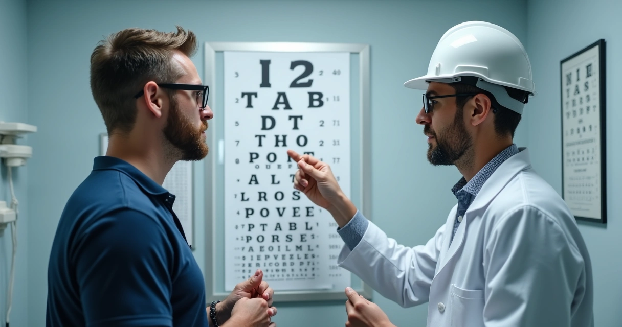 Profissional de saúde realizando teste de acuidade visual em clínica 