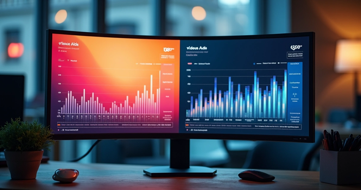 Teste A/B de anúncios em vídeo na tela de computador