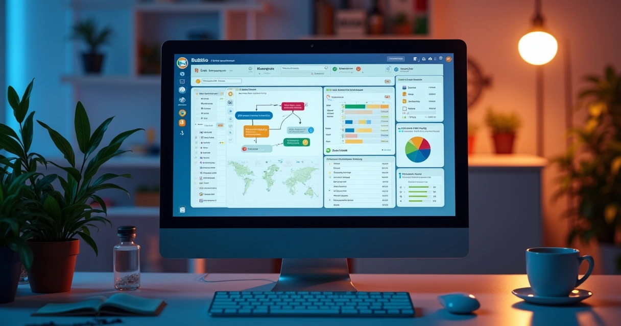 Tela de computador com interface do Bubble mostrando teste de integração de API sem código com gráficos e códigos visuais 