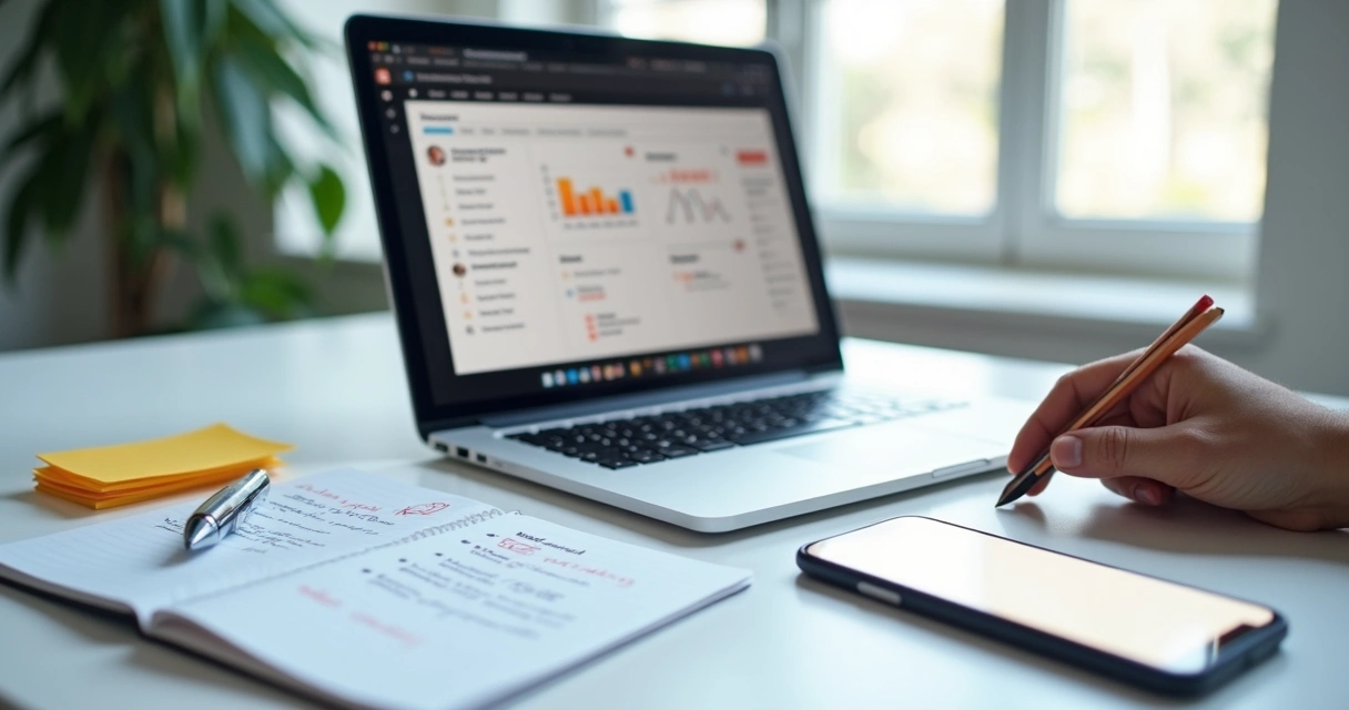 Pessoa testando aplicativo em smartphone com anotações e gráficos na mesa 