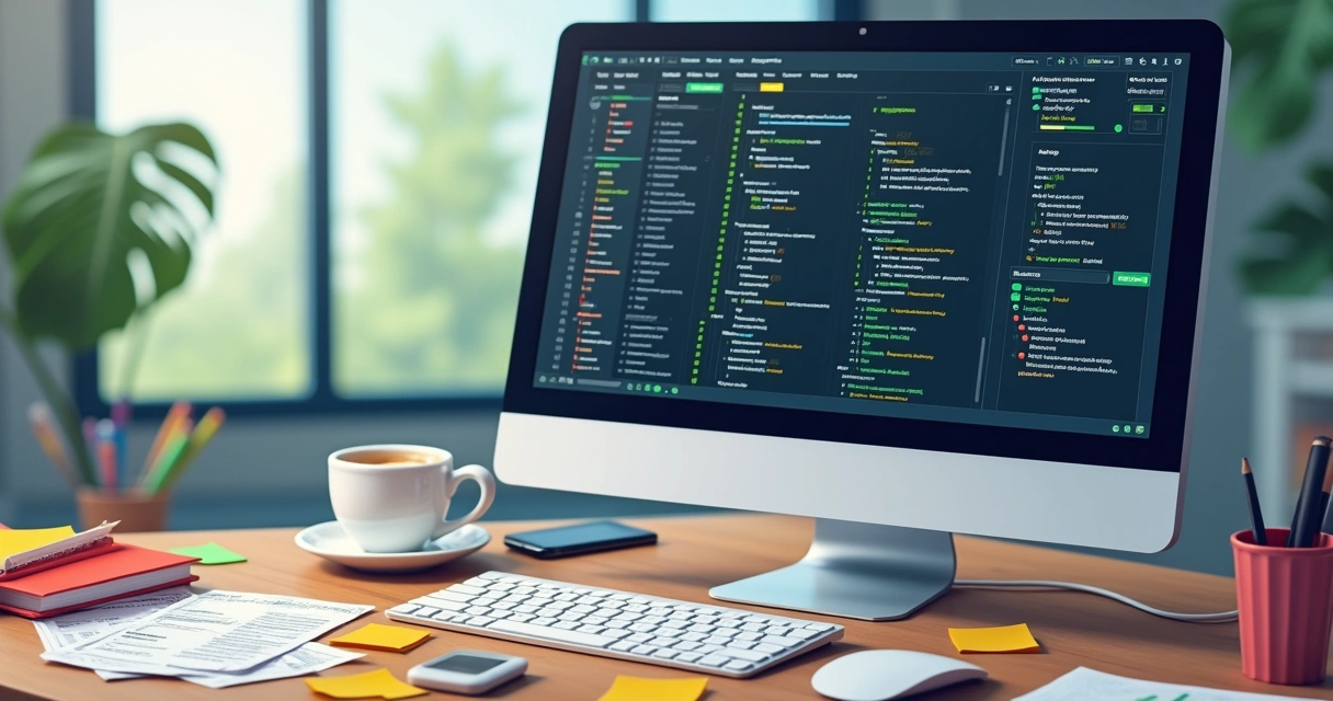 Teste de automação em escritório, computador rodando bot 