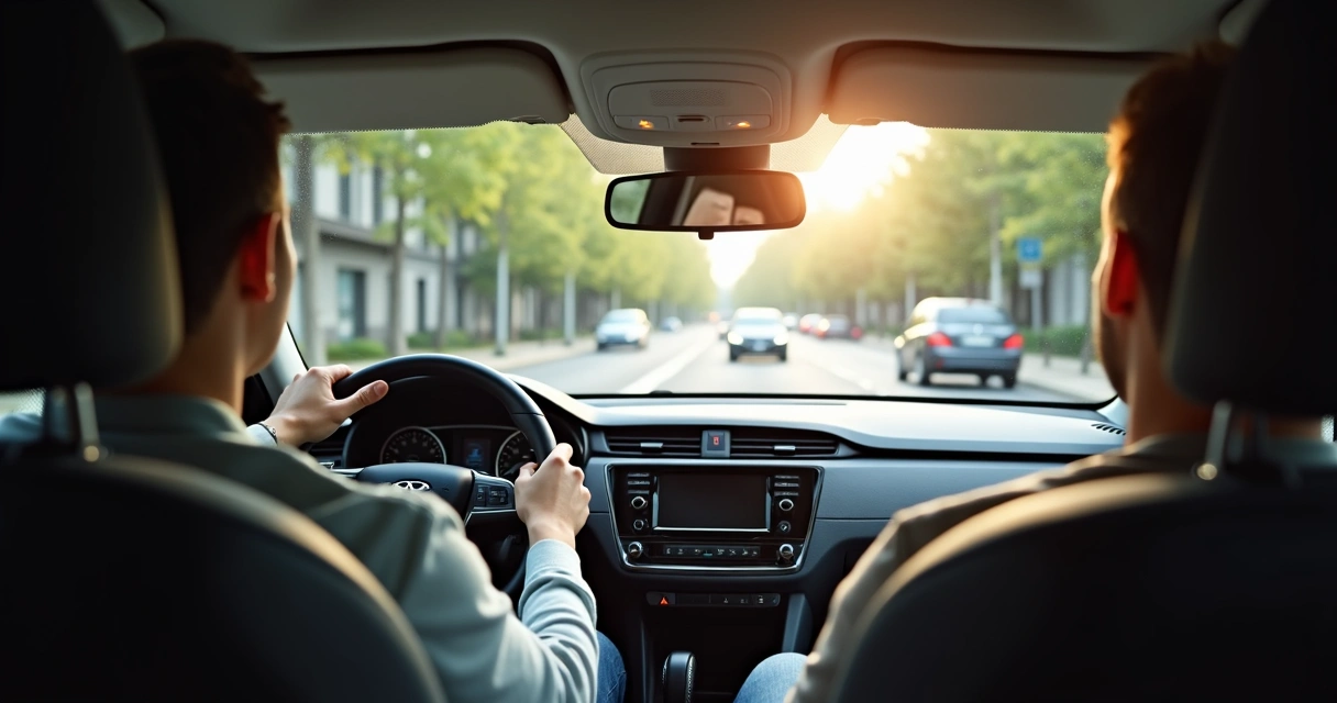 Pessoa dirigindo um carro usado durante teste de direção 