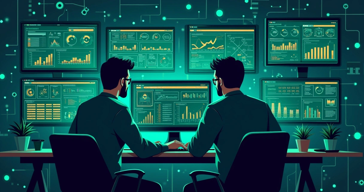 Simulação de teste de estresse digital com gráficos de desempenho. 