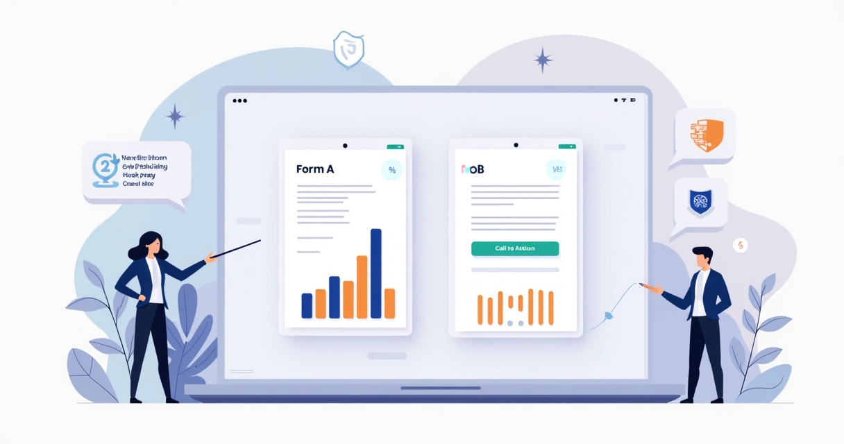 Dashboard comparando desempenho de dois formulários A e B em teste de roi 
