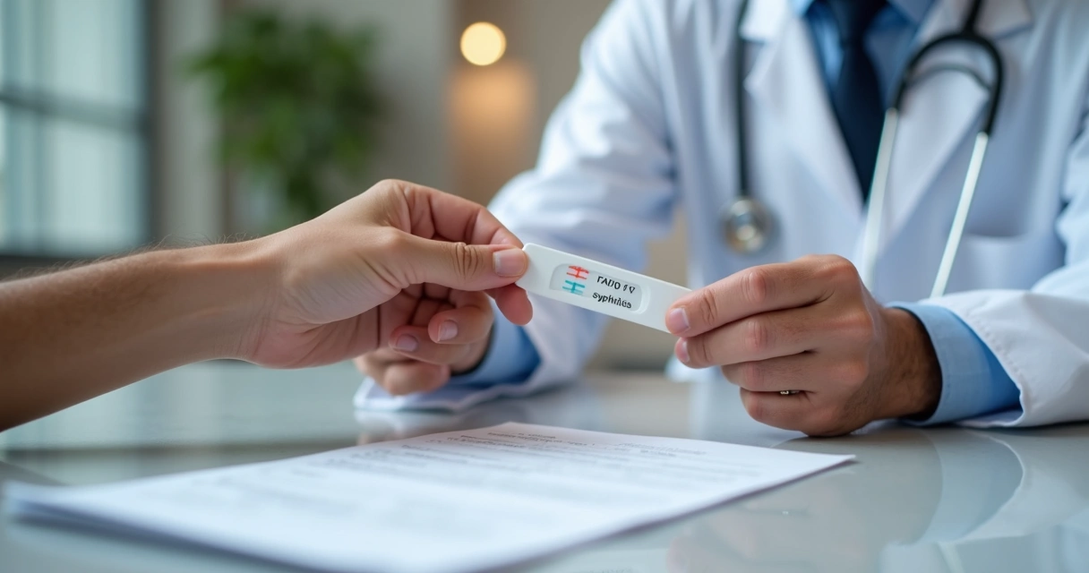 Médico entregando resultado de teste rápido de HIV masculino 