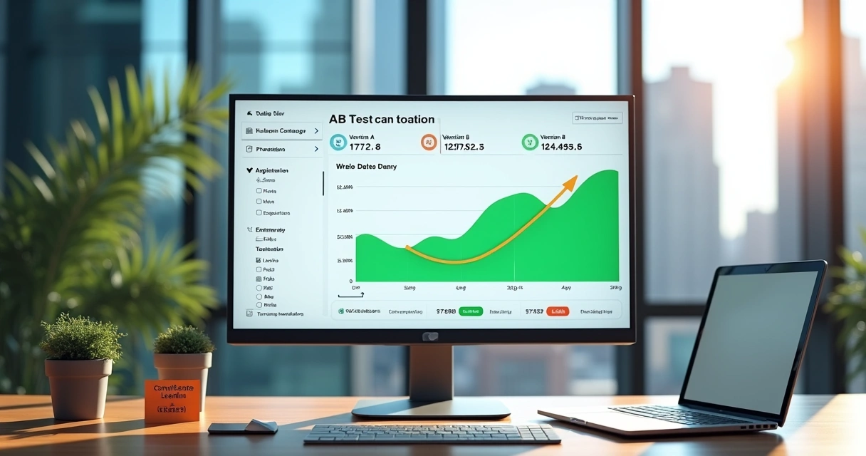 Painel de marketing digital com testes A B iterativos e gráficos de crescimento 