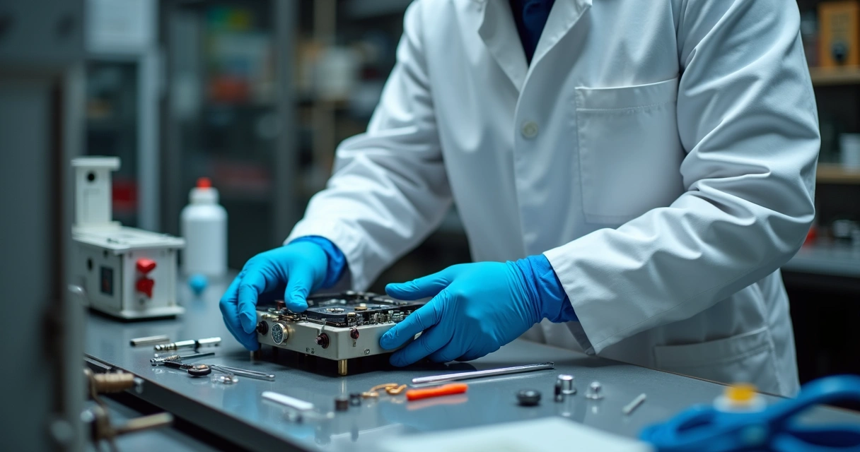 Técnico testando peça recondicionada em bancada 